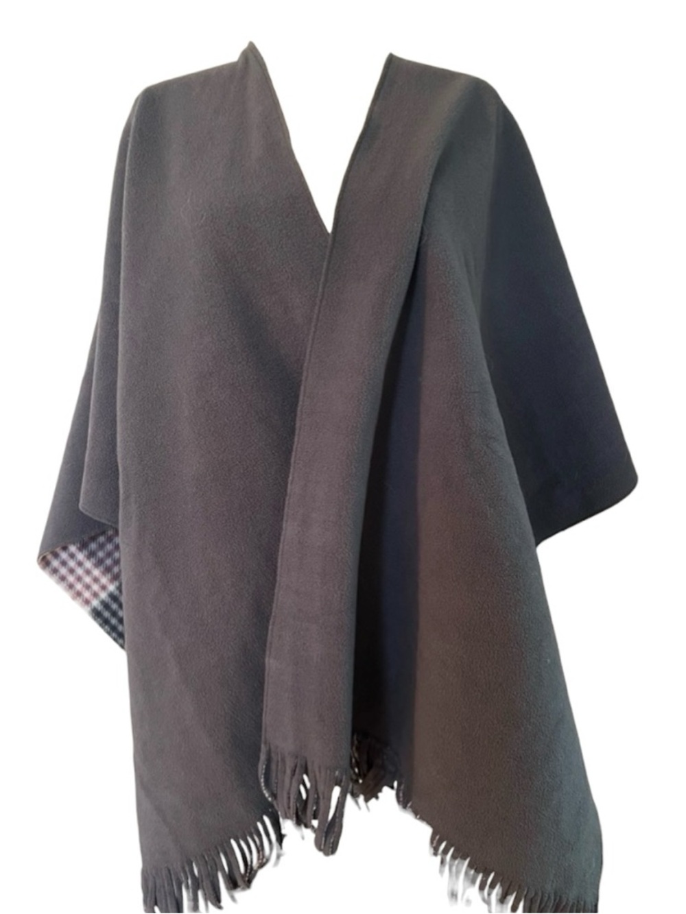 RACHEL Rachel Roy Pink & Gray Plaid Fringe Poncho - Picture 4 of 6